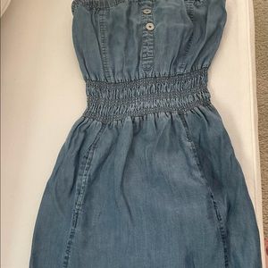 Strapless denim blue with buttons dress